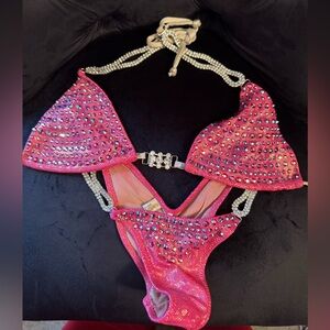 Competition Bikini. Ravish Sands Coral/Pink Rhinestone Bikini Set